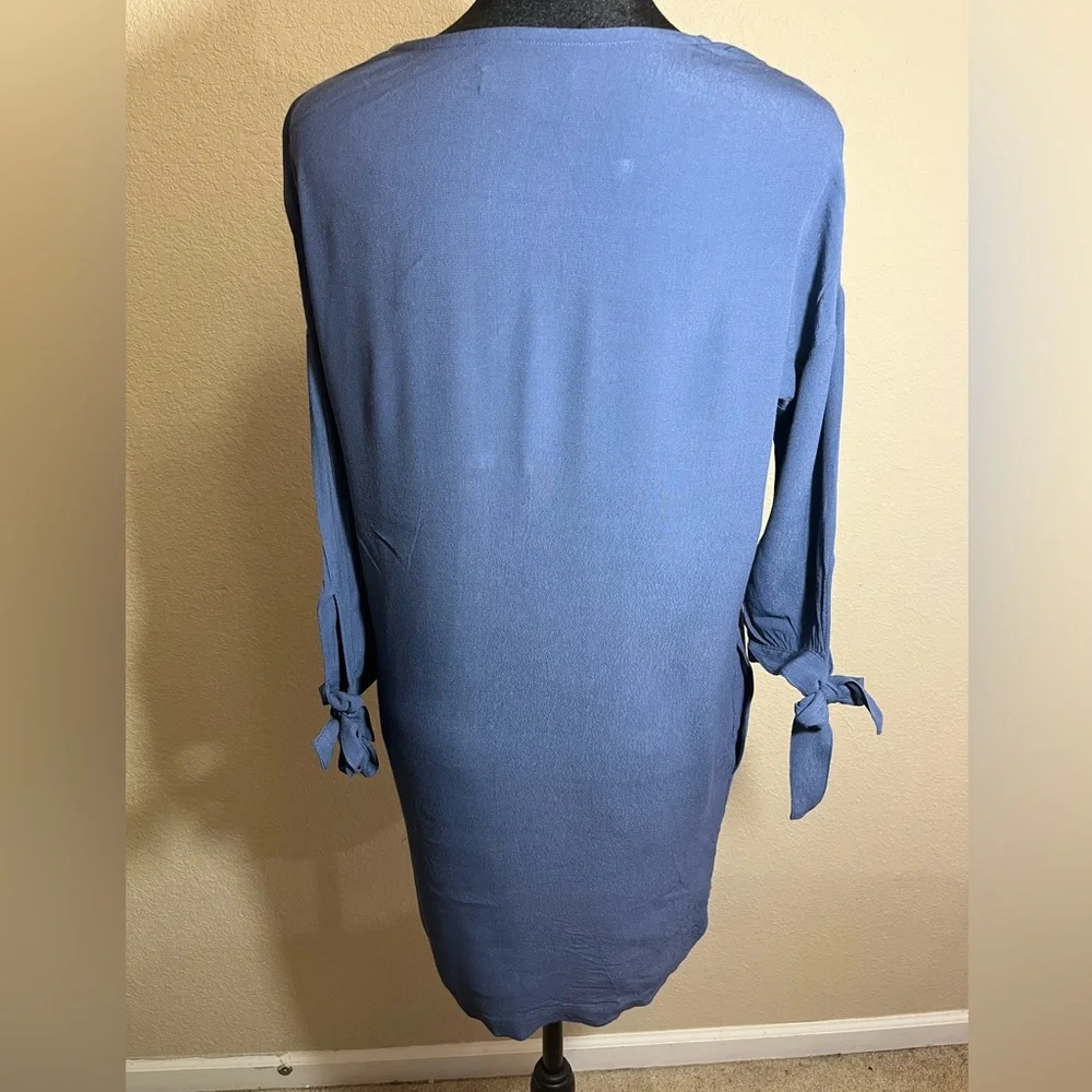 Madewell Blue V-Neck Dress with Pockets Short Sleeve that Ties Women’s Size XXS - Picture 2 of 7